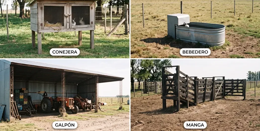 Proyectos de distintos tamaños: conejera, bebedero, quincho e invernadero